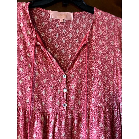 Scandal Pink Floral Print Tiered Tassel Tie Neck Long Sleeve Dress Size S - Picture 4 of 9